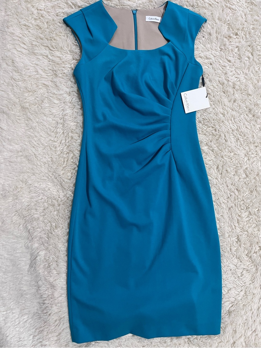 Calvin Klein Teal Cap Sleeve Sheath Dress
